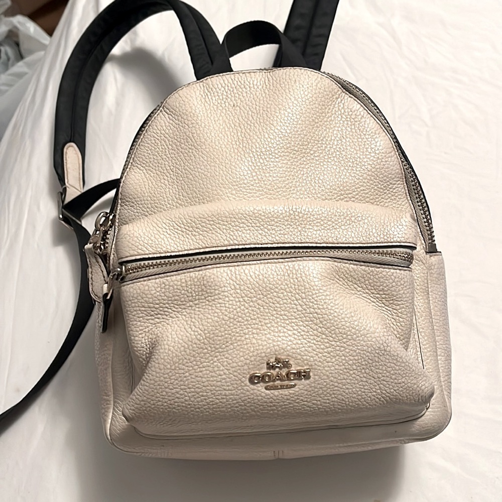 Coach white/cream leather gold accent mini backpack